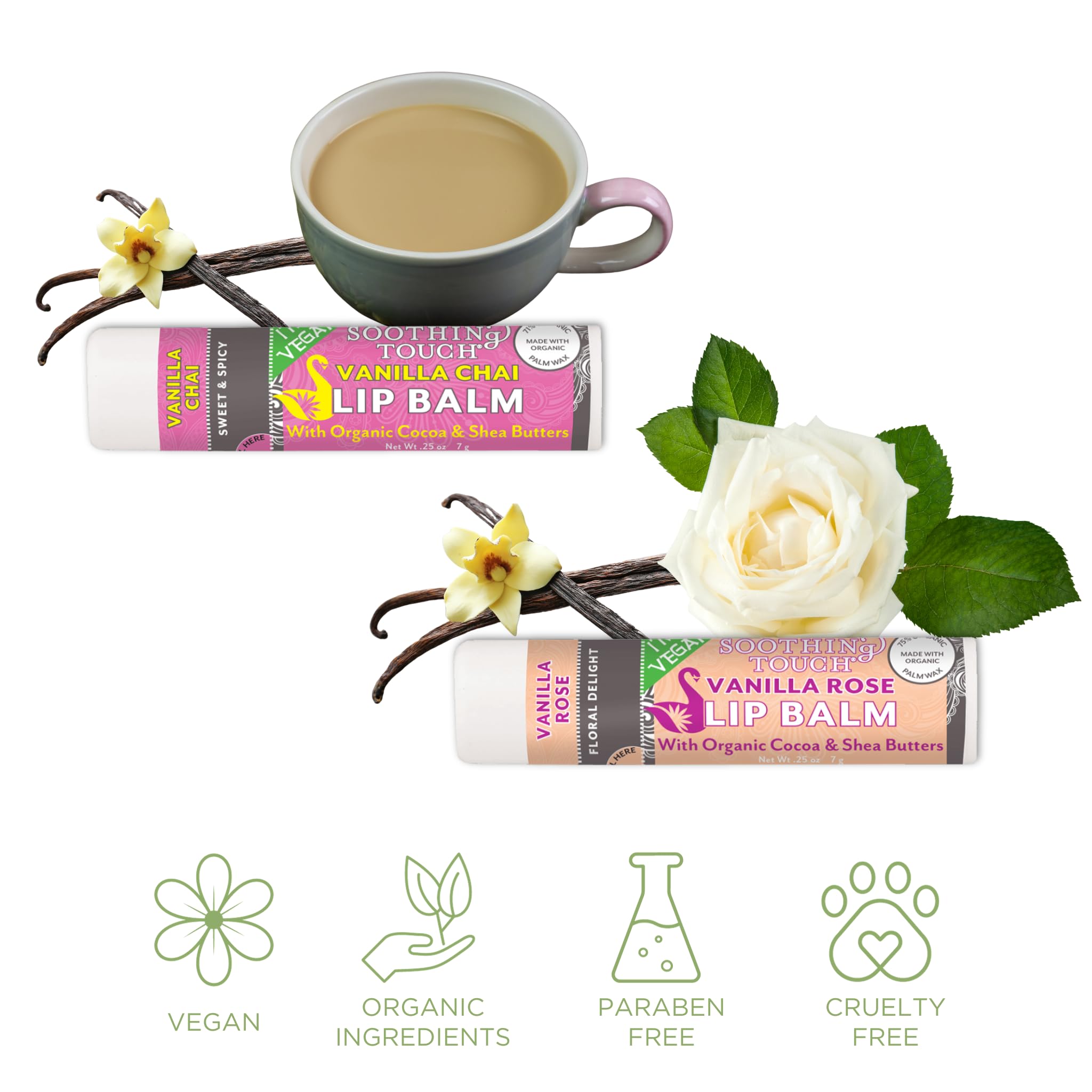 TINY SEED Vegan Lip Balm Set — 6 Flavors + Muslin Pouch & Lip Balm Holder | Cruelty-Free & Paraben-Free