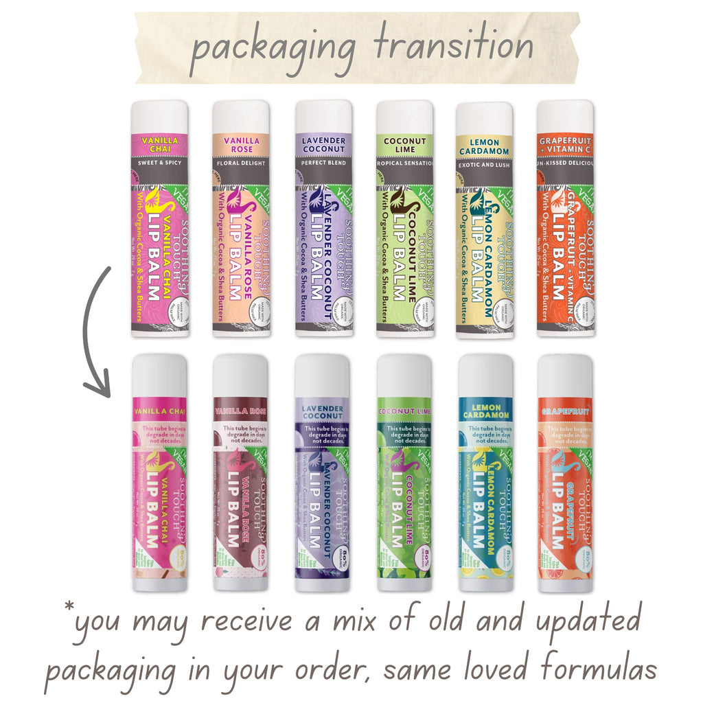 Tiny Seed Vegan Lip Balm Set – 6 Flavors + Muslin Pouch & Keychain