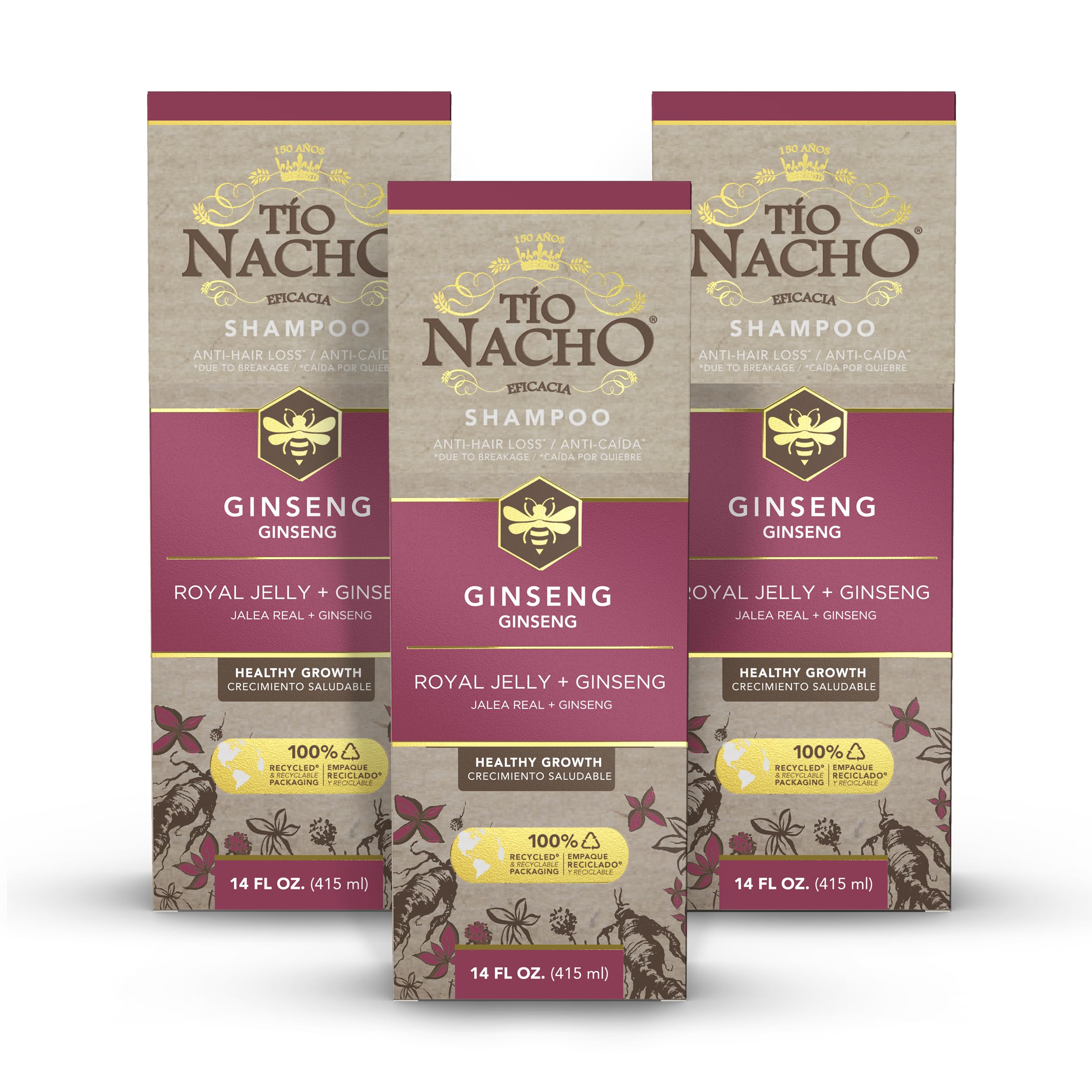 Tio Nacho Ginseng Shampoo with Royal Jelly – Herbal Growth & Nourishment (Pack of 3, 14 fl oz)