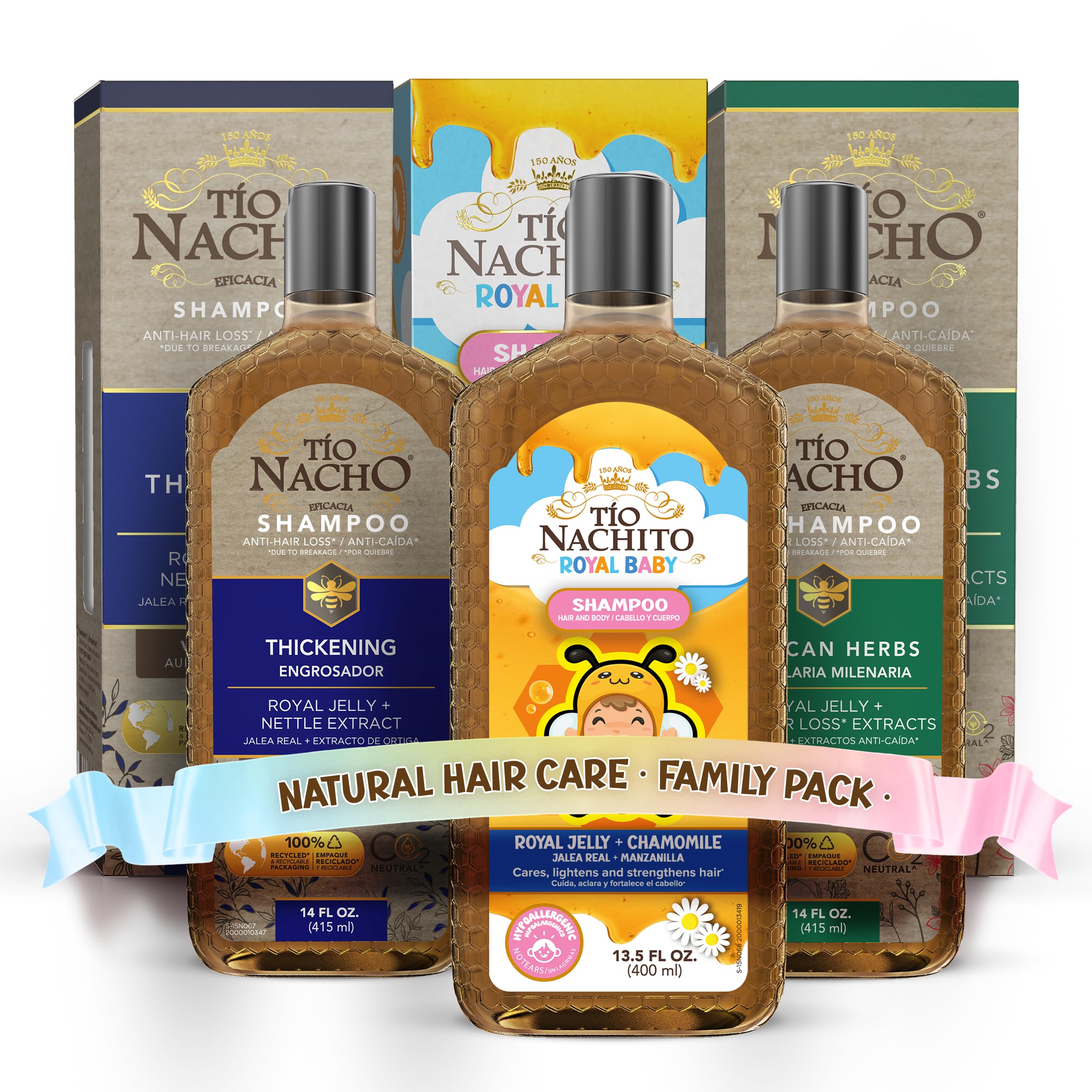 Tio Nacho Family Hair Care Bundle – Royal Baby, Mexican Herbs & Thickening Shampoos (14 oz each)