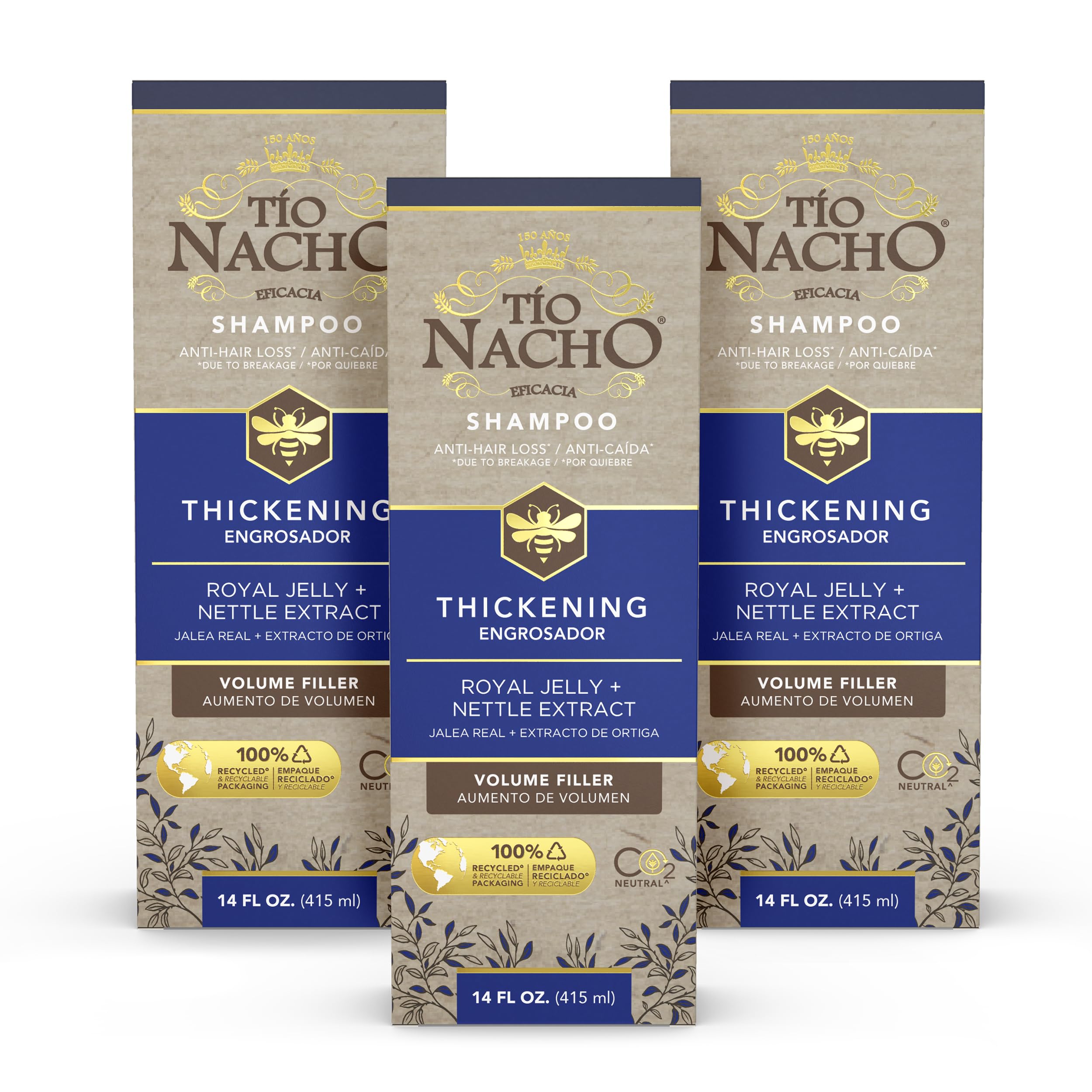 Tio Nacho Thickening Shampoo for Thinning Hair – Royal Jelly & Nettle Extract, Paraben Free, 14 fl oz (3 Pack)