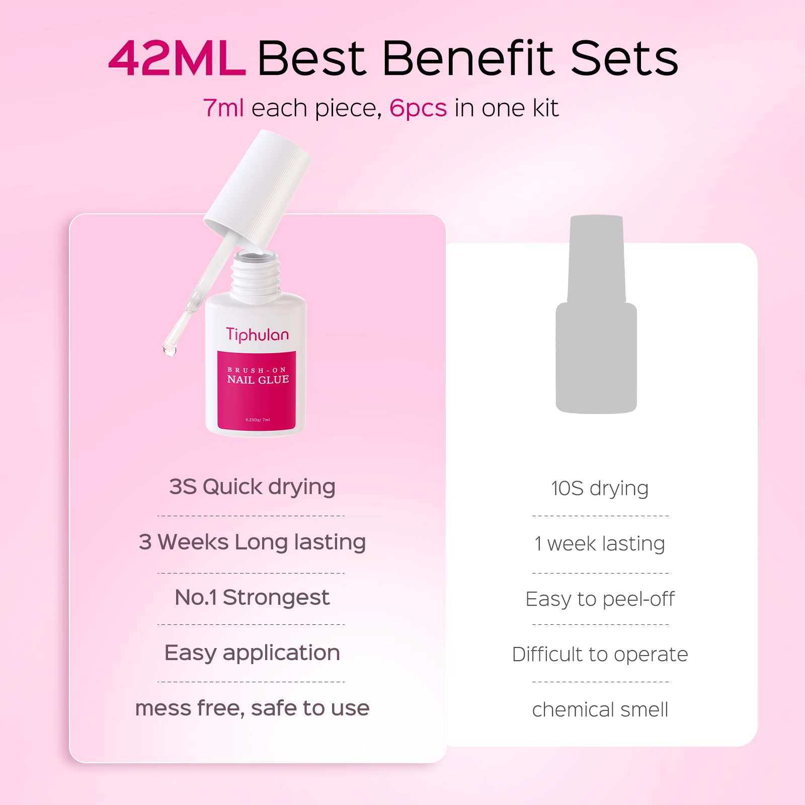 TIPHULAN 42ml Brush-On Nail Glue for Press-On & Acrylic Nails – Strong, Fast-Drying, Mess-Free