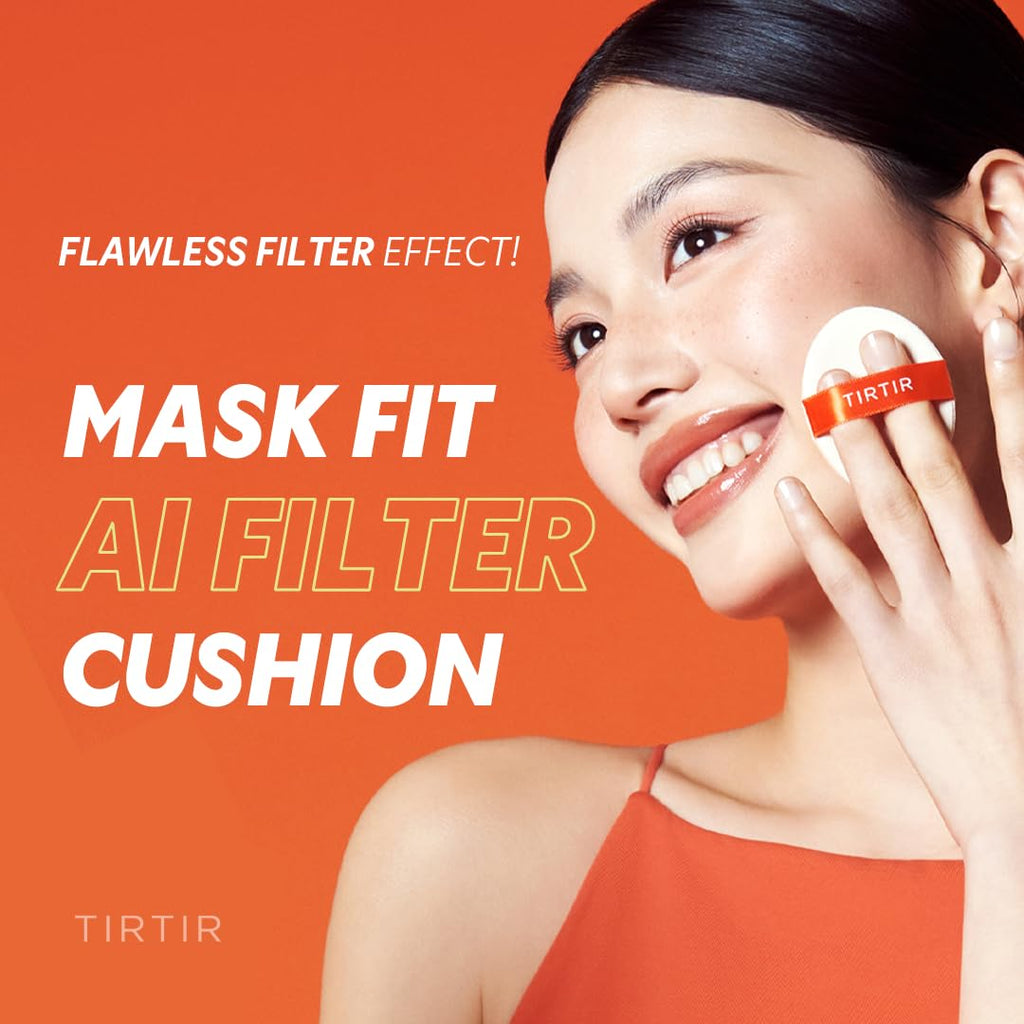 TIRTIR Mask Fit AI Filter Cushion Foundation — Semi-Matte, 72-Hour Coverage (Shade 10C Shell) 0.63 fl oz