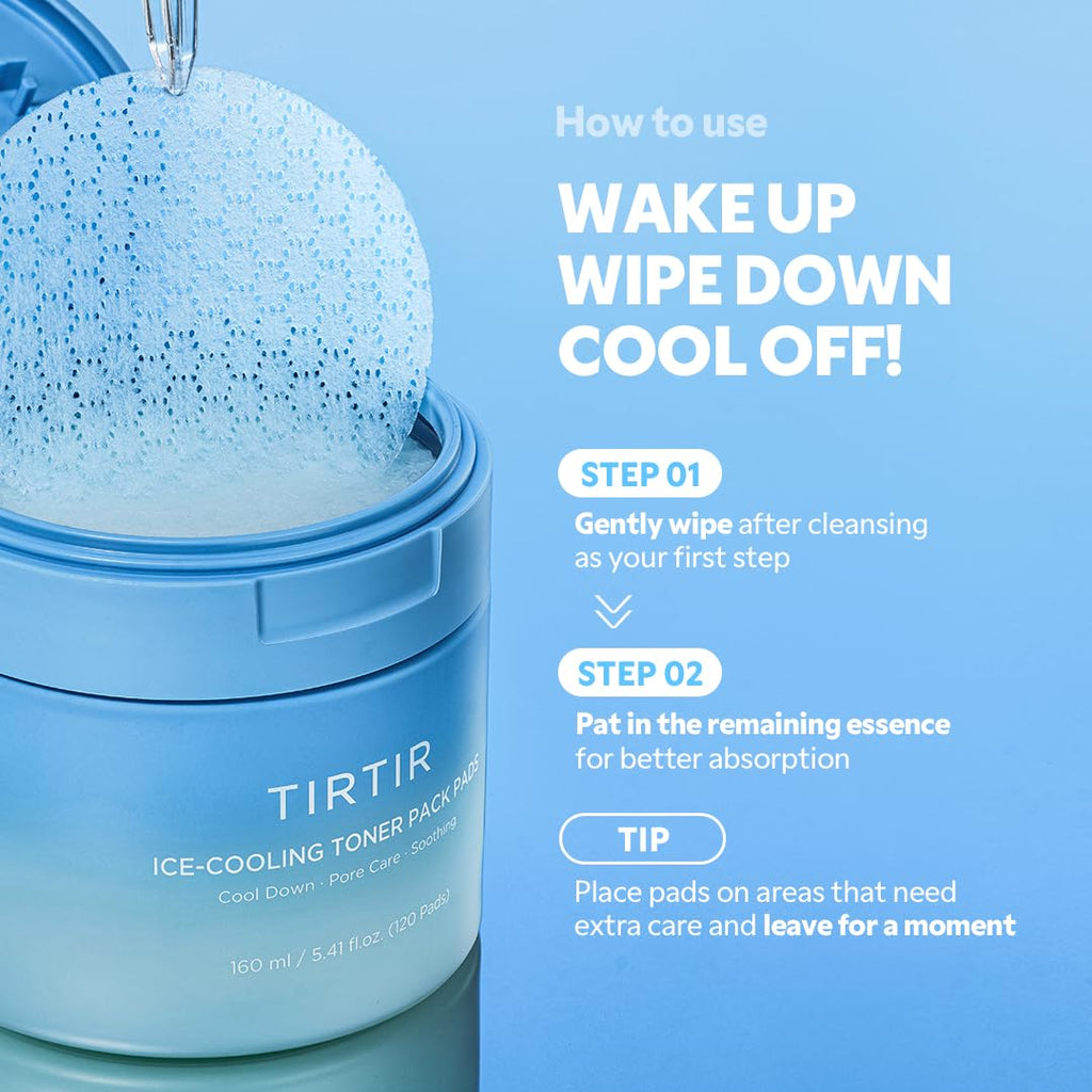 TIRTIR Ice-Cooling Icing Toner Pads – Instant -3.76°C Cool Down, Pore Reduction & Hydration (120 Units)