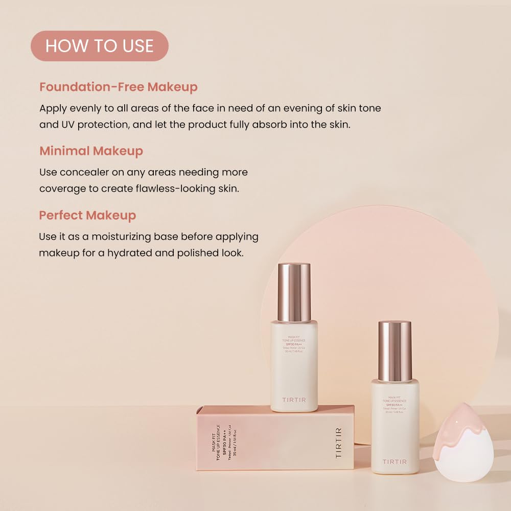 TIRTIR Mask Fit Tone Up Essence – Glass Skin Base, Hydration & Natural Coverage (Beige)