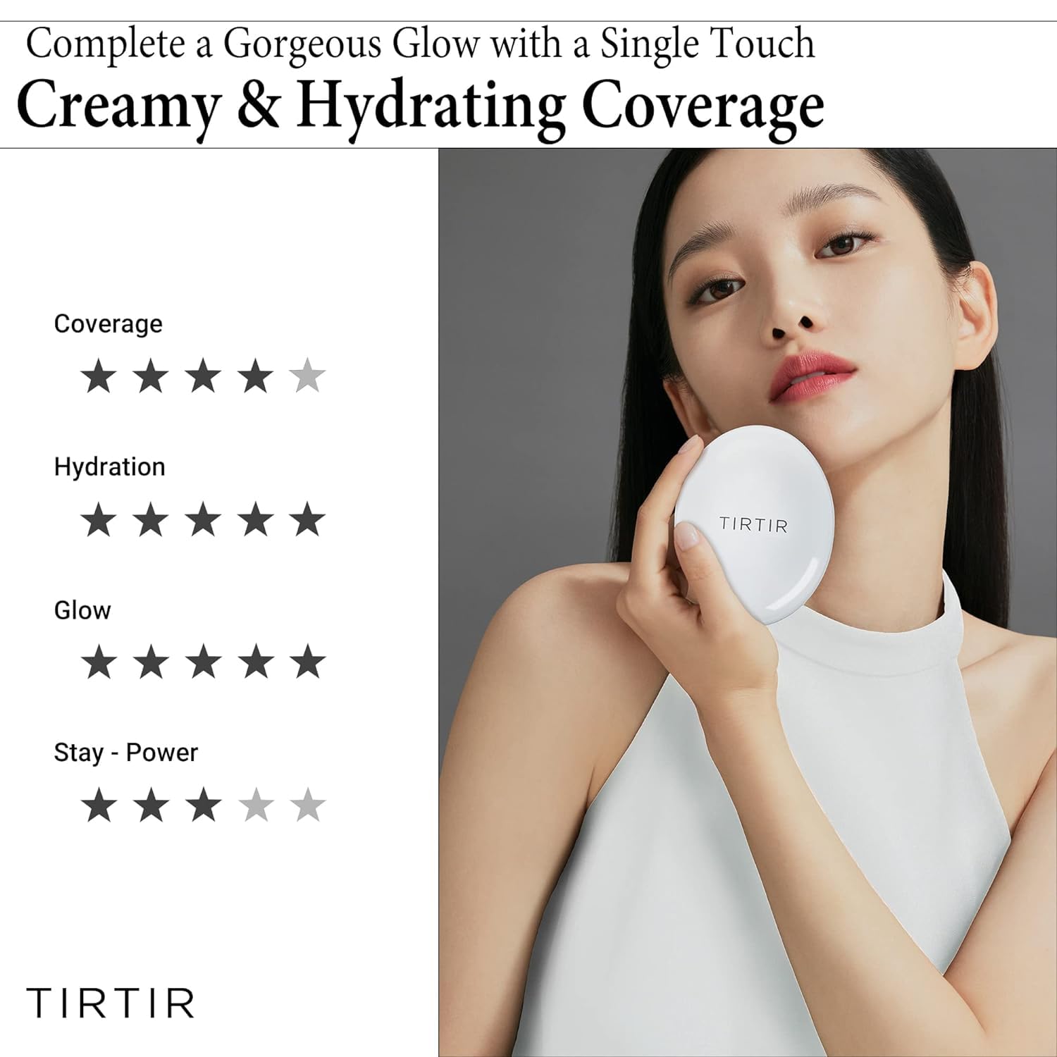 TIRTIR My Glow Cream Cushion | Semi-Glow Hydration, 24-Hour Wear, Ivory #21N