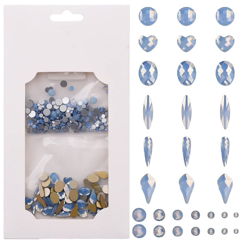 Tisslan Blue Opal Nail Rhinestones – 60pcs 6 Shapes + 480 Round Gems (540 total) for Nail Art