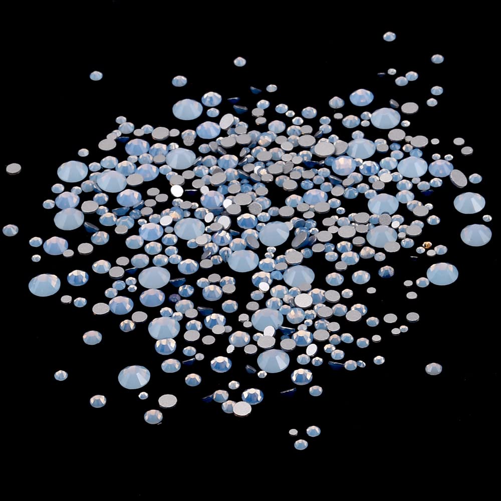 Tisslan Blue Opal Nail Rhinestones – 60pcs 6 Shapes + 480 Round Gems (540 total) for Nail Art