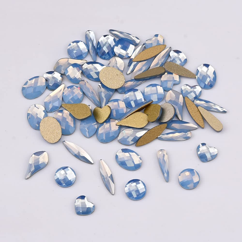 Tisslan Blue Opal Nail Rhinestones – 60pcs 6 Shapes + 480 Round Gems (540 total) for Nail Art
