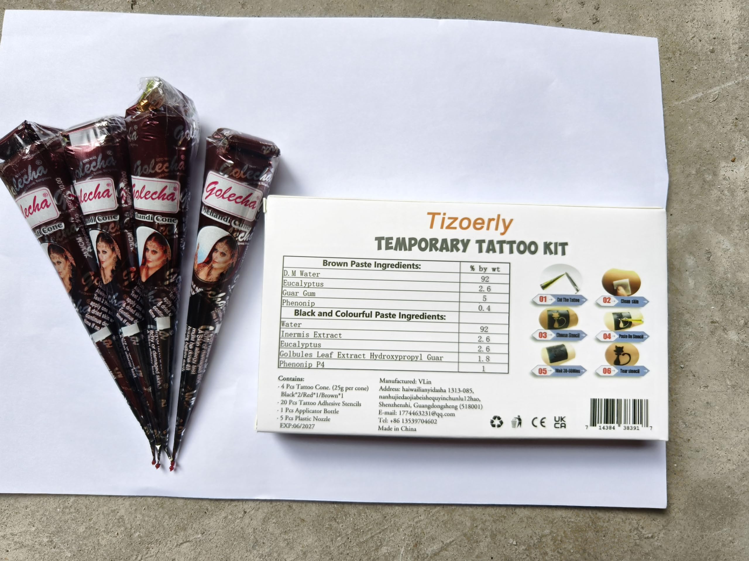 Tizoerly Tattoo Paste Cones – 4-Pack Semi-Permanent Body Art Kit