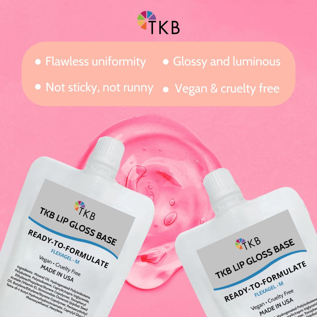 TKB Lip Gloss Base (Flexagel M) – Moisturizing, High Shine, Crystal Clear, Vegan & Cruelty-Free | Made in USA | 15 oz