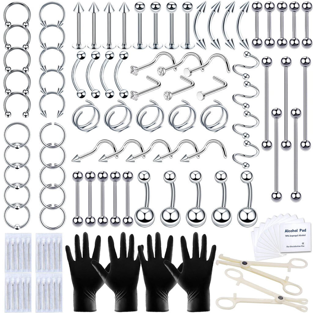 TKKUY 131PCS Piercing Kit - All Body Piercings, 316L Stainless Steel Jewelry