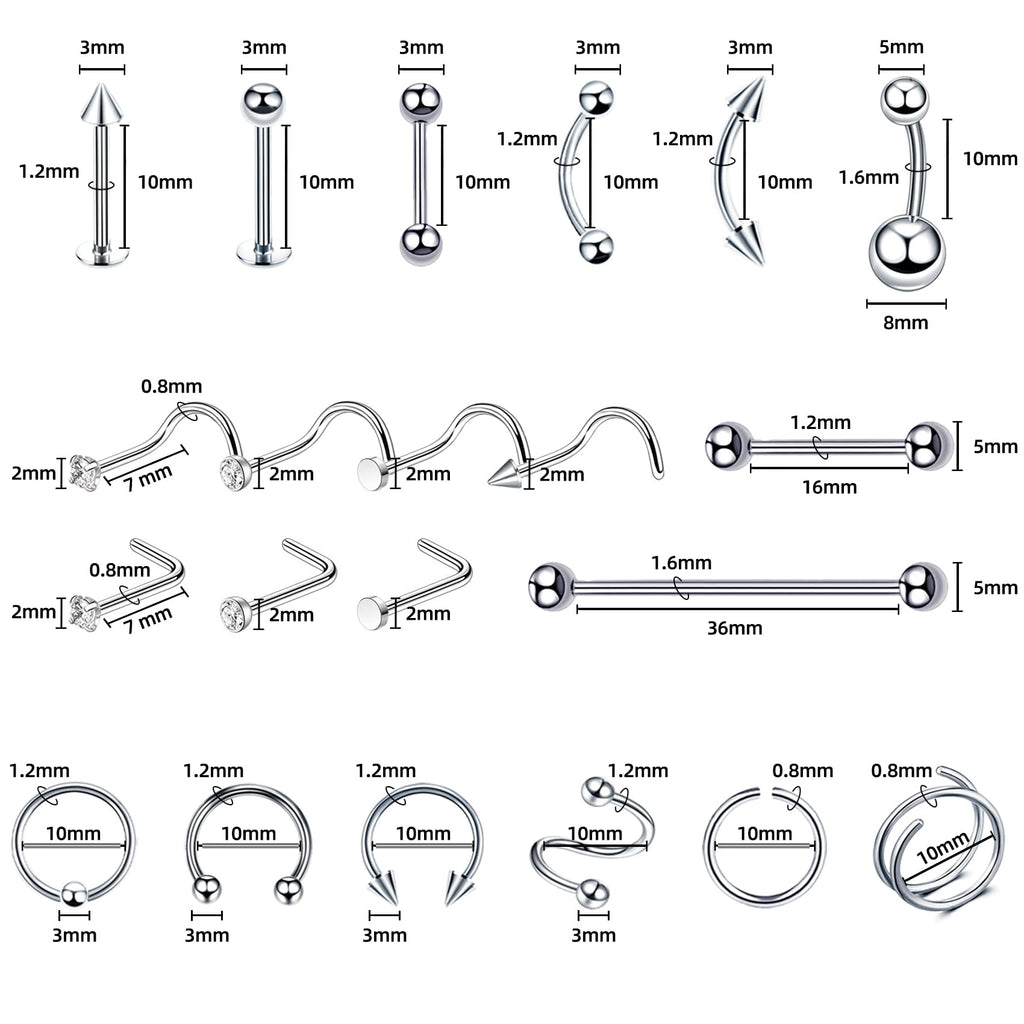 TKKUY 131PCS Piercing Kit - All Body Piercings, 316L Stainless Steel Jewelry