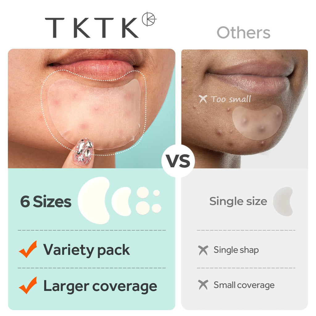 TKTK Chin Pimple Patches — 265 Count, 6 Sizes, XL Contoured 62x42 mm and L 38x26 mm