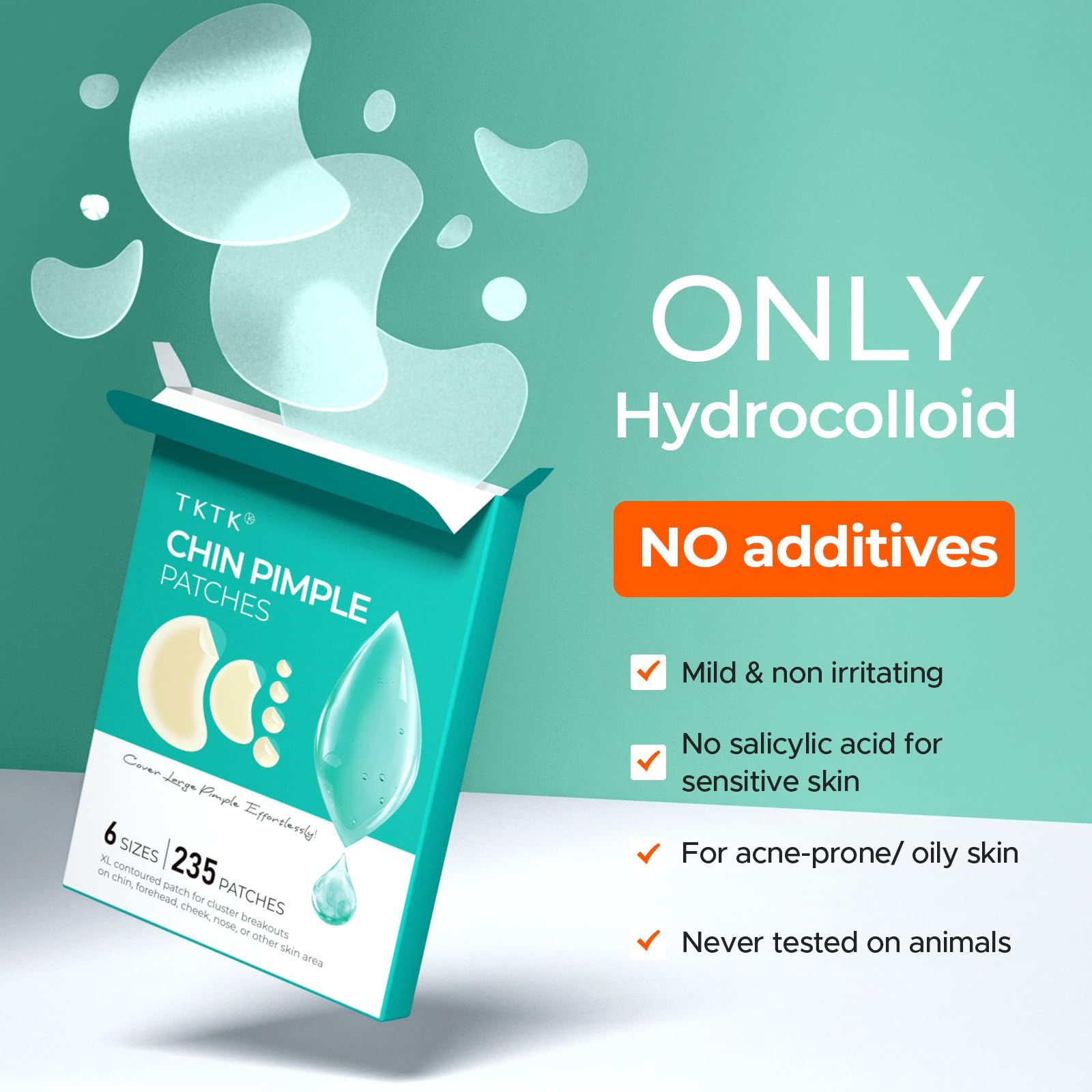TKTK Chin Pimple Patches — 265 Count, 6 Sizes, XL Contoured 62x42 mm and L 38x26 mm