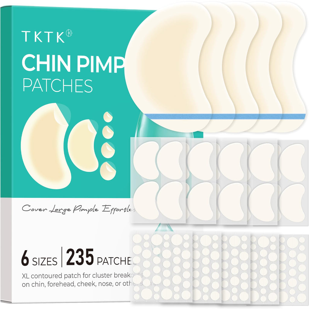 TKTK Chin Pimple Patches — 265 Count, 6 Sizes, XL Contoured 62x42 mm and L 38x26 mm