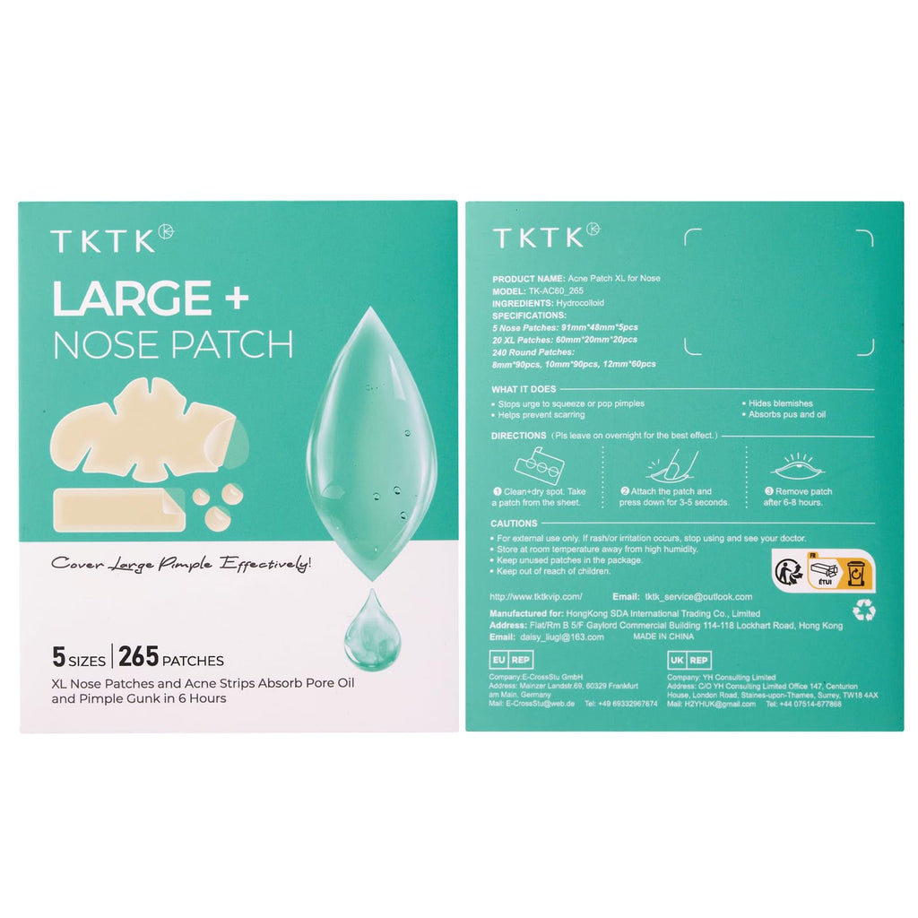 TKTK Hydrocolloid Nose Patches – Contoured Nose Strips & Pore Care, 5 Sizes, 265 Count