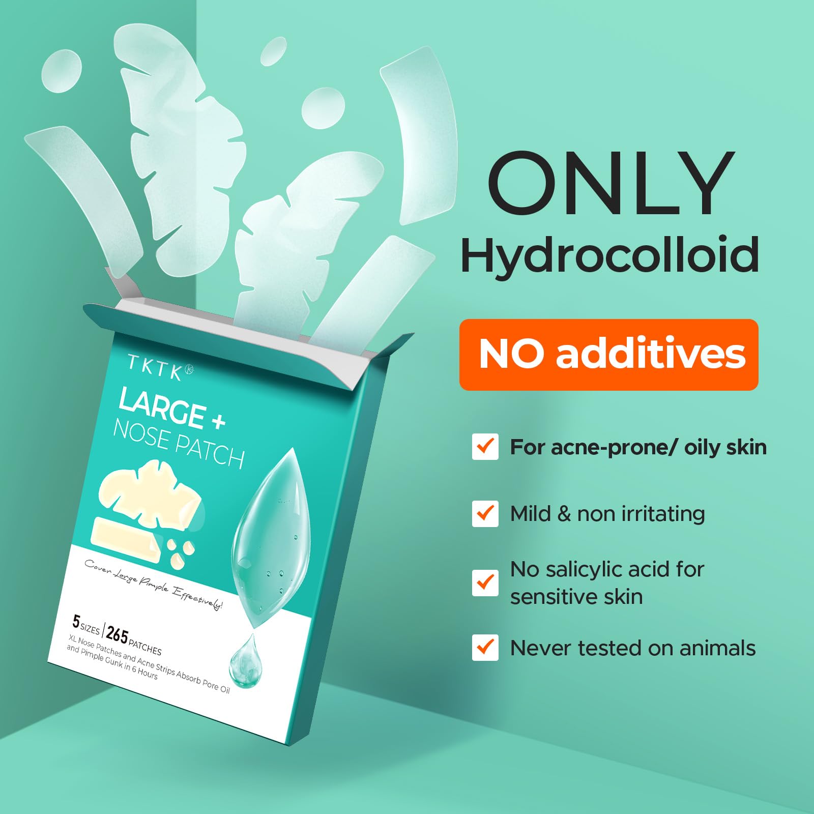 TKTK Hydrocolloid Nose Patches – Contoured Nose Strips & Pore Care, 5 Sizes, 265 Count