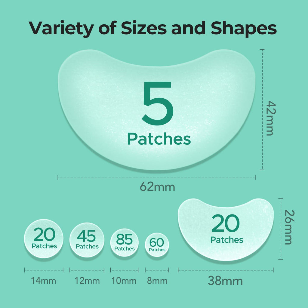 TKTK Chin Pimple Patches — 265 Count, 6 Sizes, XL Contoured 62x42 mm and L 38x26 mm