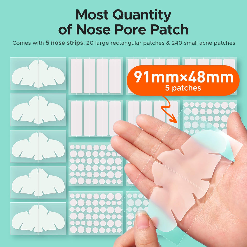 TKTK Hydrocolloid Nose Patches – Contoured Nose Strips & Pore Care, 5 Sizes, 265 Count