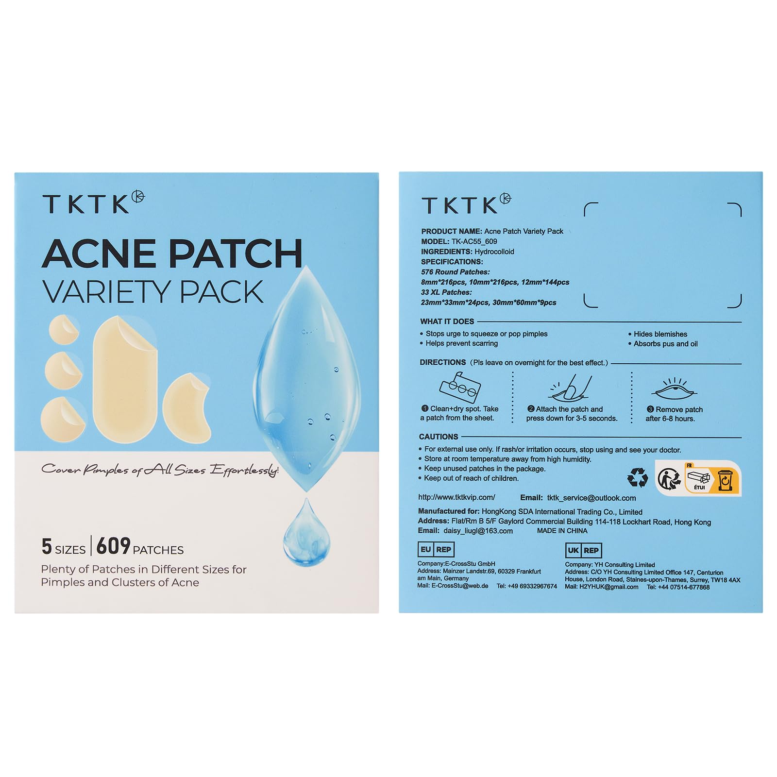 TKTK 609-Count Pimple Patches for Face | Hydrocolloid Acne Patches Bulk