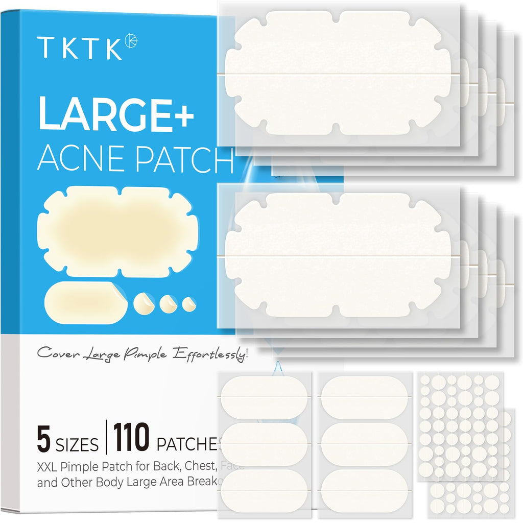 TKTK XXL Body Acne Patches - 5 Sizes, 110 Count | Large Hydrocolloid Patches for Back, Chest & Shoulders