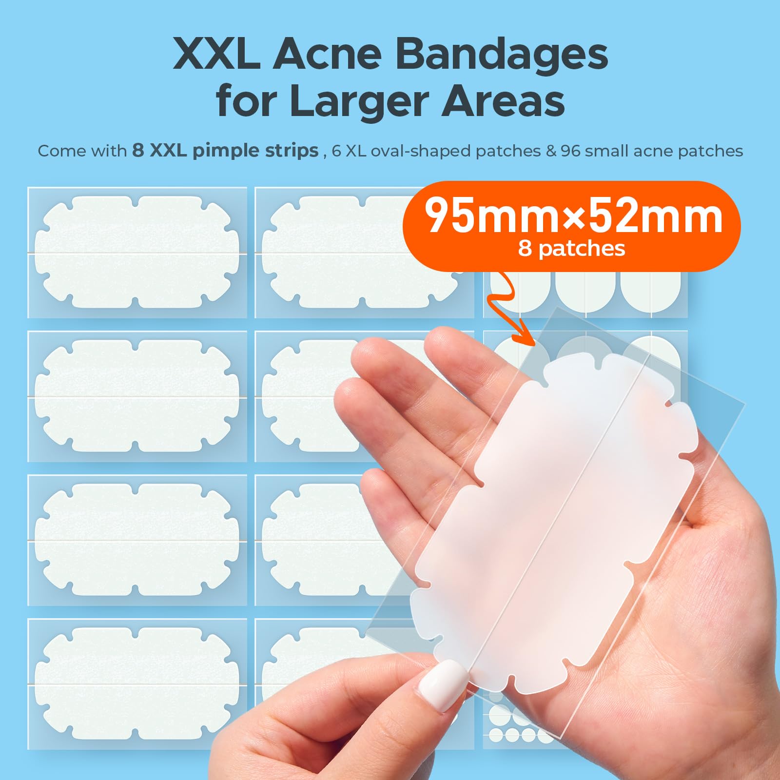 TKTK XXL Body Acne Patches - 5 Sizes, 110 Count | Large Hydrocolloid Patches for Back, Chest & Shoulders