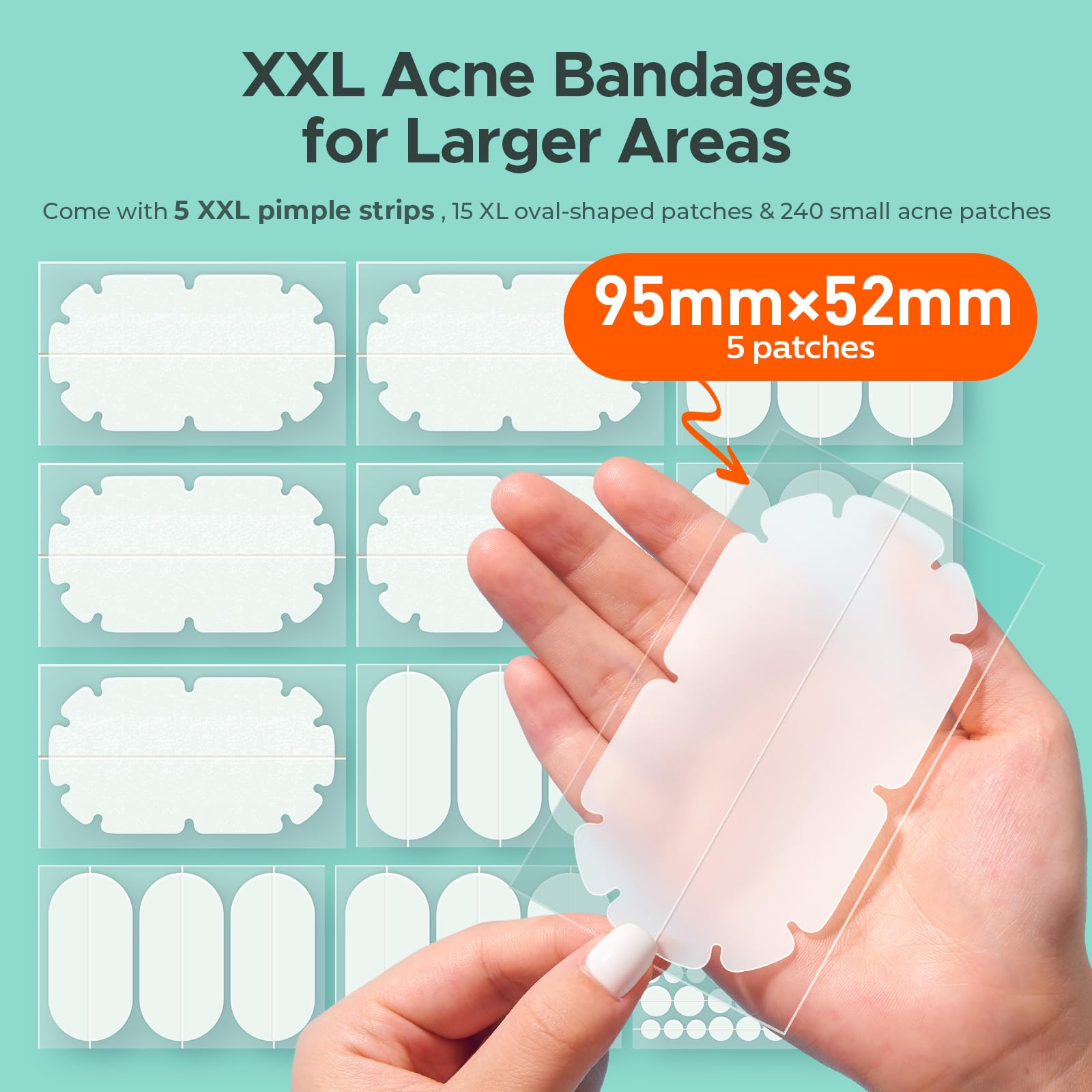 TKTK XXL Body Acne Patches – 5 Sizes, 260 Large Hydrocolloid Patches for Back, Chest & Shoulders