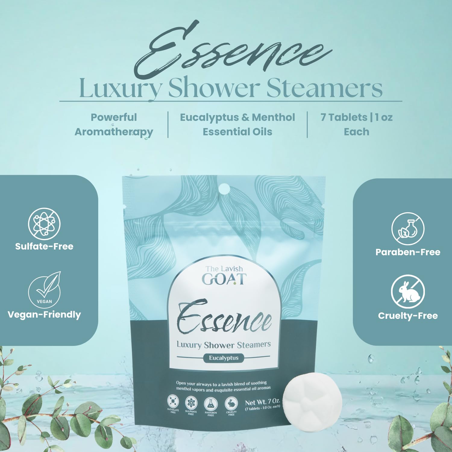 TLG Essence Shower Steamers 7 Pack – USA Made, Extra Eucalyptus & Menthol | The Lavish Goat