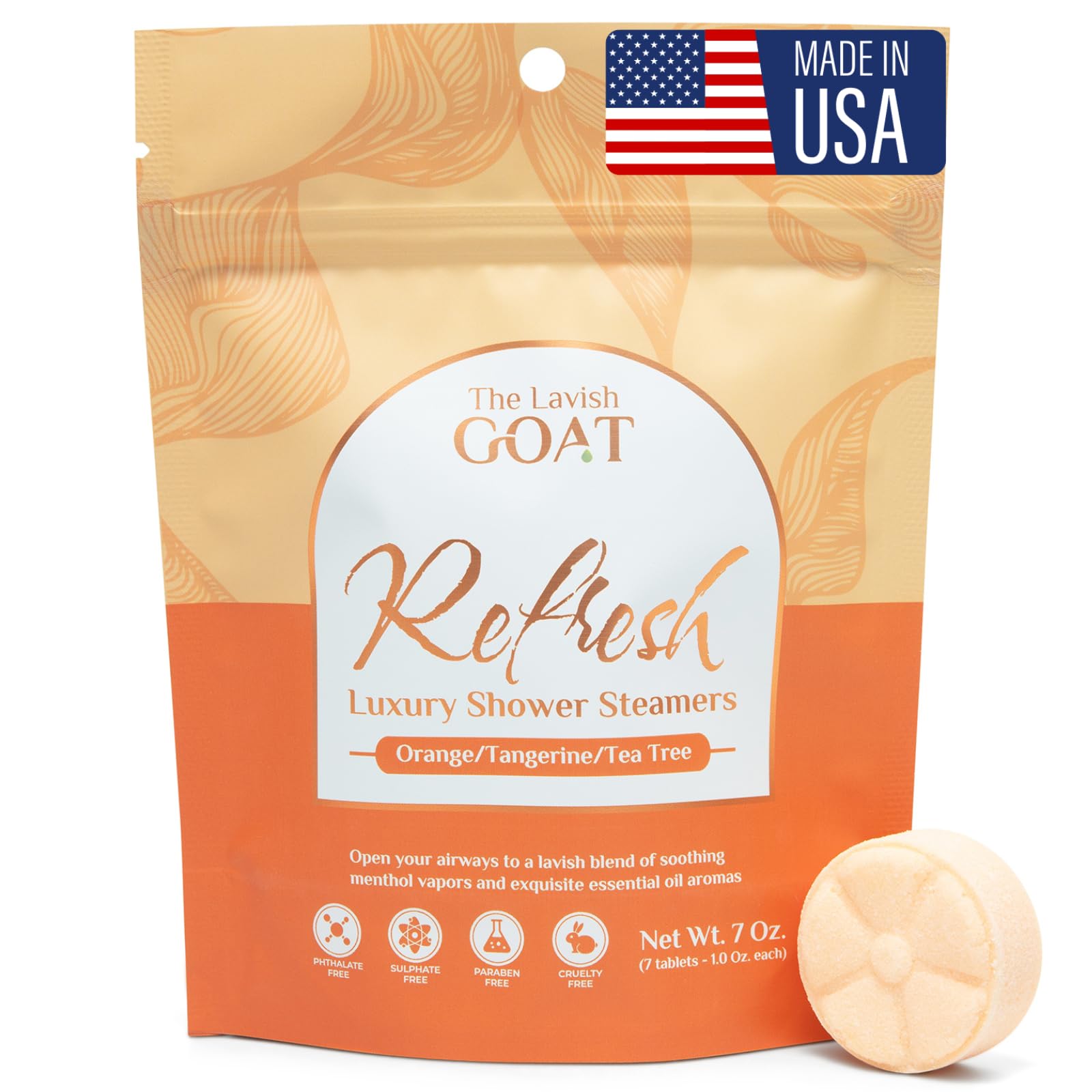 The Lavish Goat TLG Refresh Shower Steamers – USA Made, Orange Tea Tree, Extra Menthol