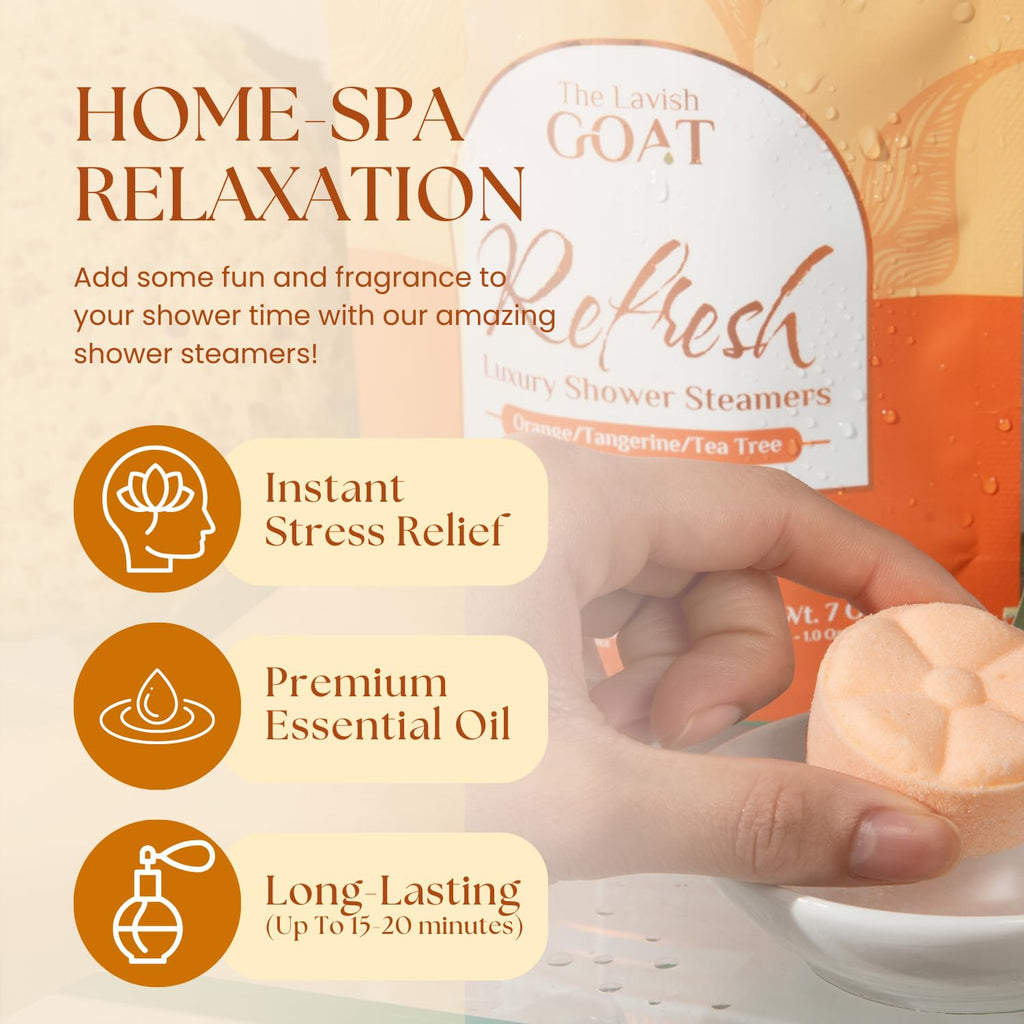 The Lavish Goat TLG Refresh Shower Steamers – USA Made, Orange Tea Tree, Extra Menthol