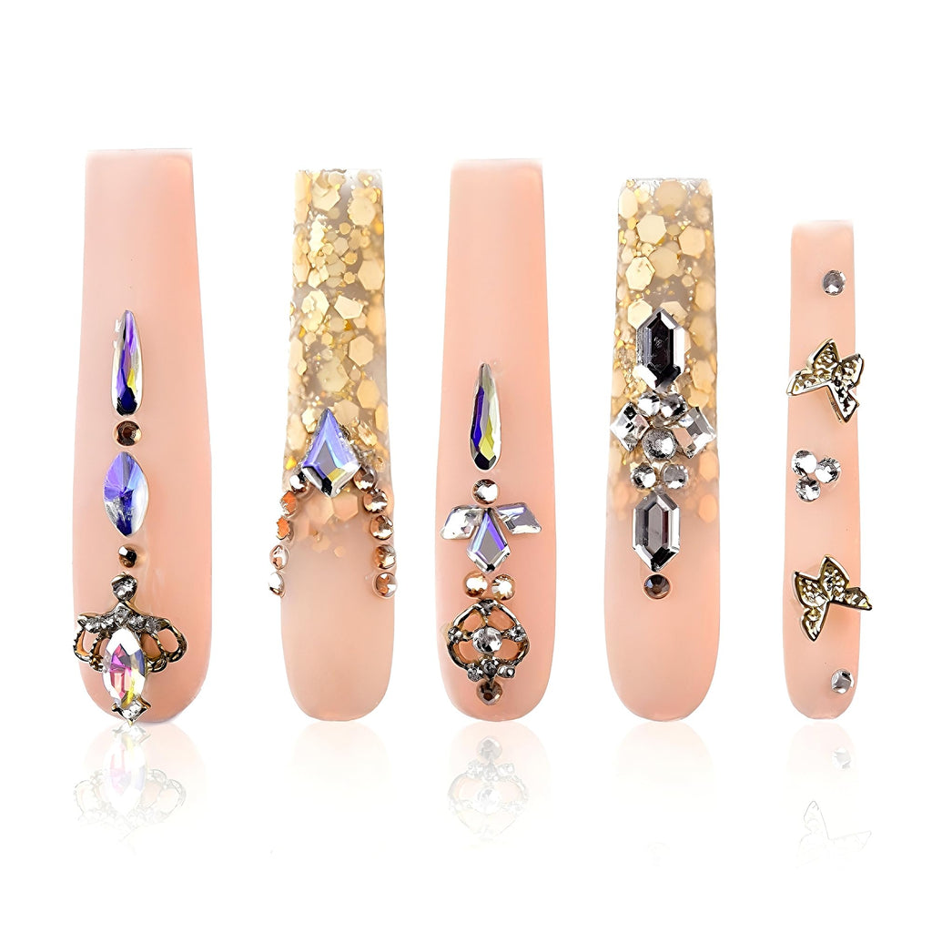 Tmani 10pc Extra Long Handmade Press-On Nails - Long Square Diamond Glitter (Size-L)