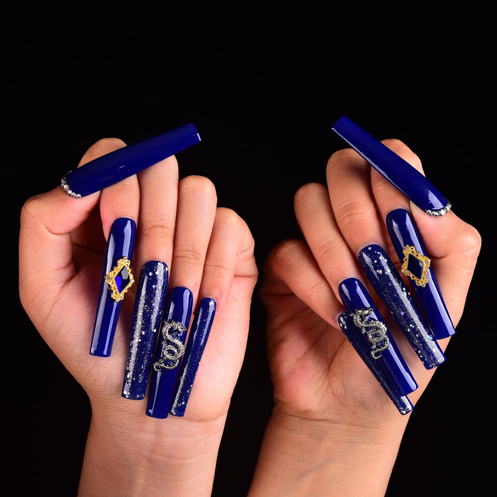 Tmani 10pc Extra Long Handmade Press-On Nails – Diamond Glitter Ballet Nails for Parties & Gifts