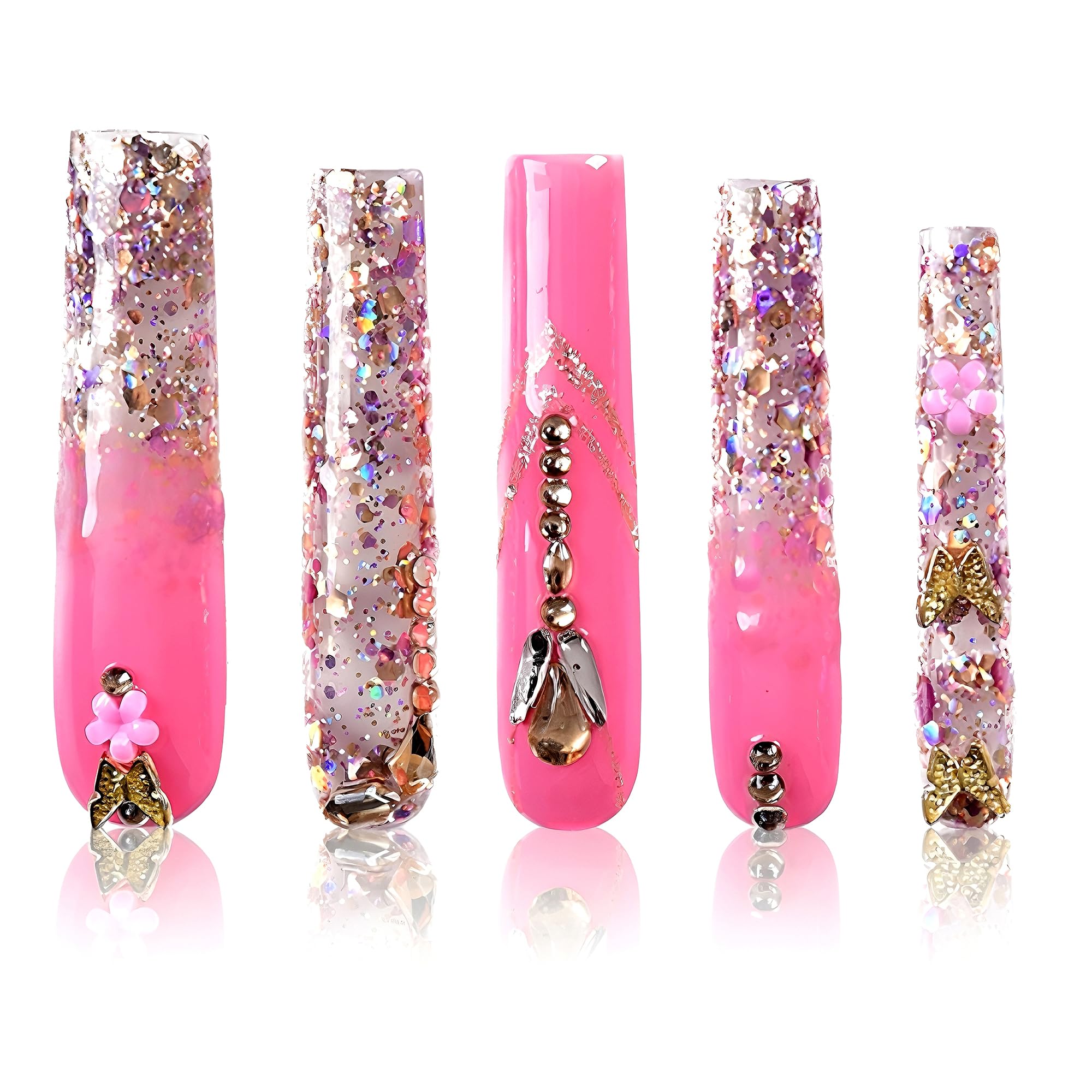 Tmani 10pc Extra Long Handmade Press On Nails – Diamond Glitter, Purple Case
