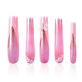 Tmani 10pc Extra Long Handmade Press-On Nails – Ballet Square with Diamond Glitter