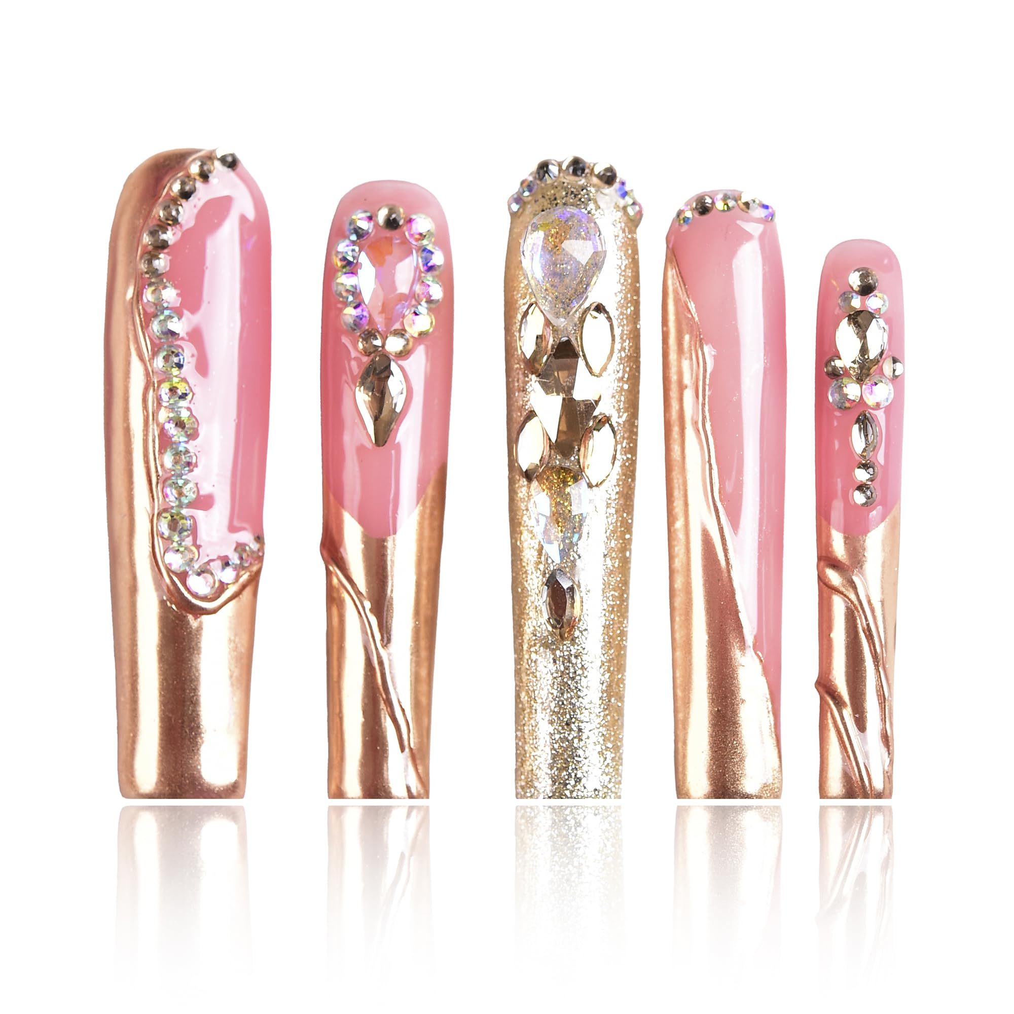 Tmani 10pc Extra Long Handmade Press-On Nails – Ballet Square Tips with Diamond Glitter