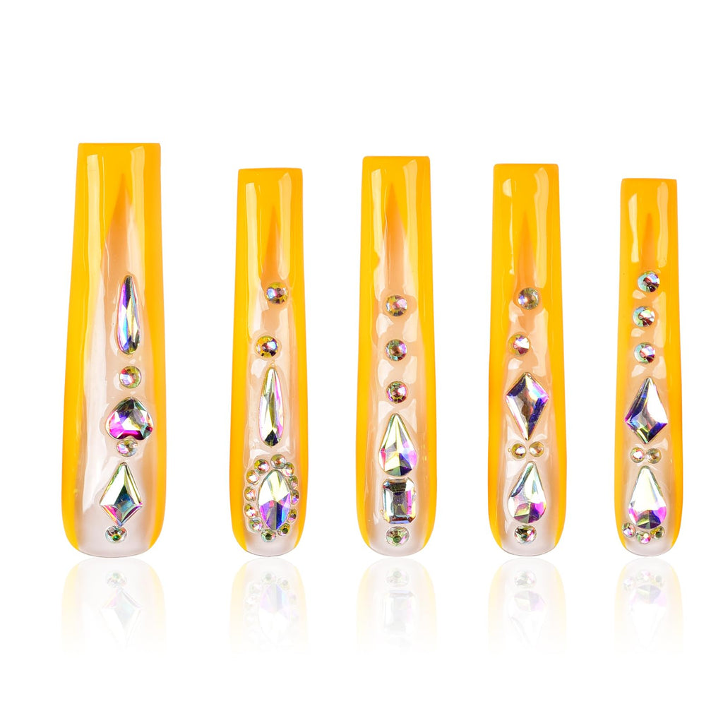 Tmani 10pc Extra Long Handmade Press-On Nails – Diamond Glitter Square Tips
