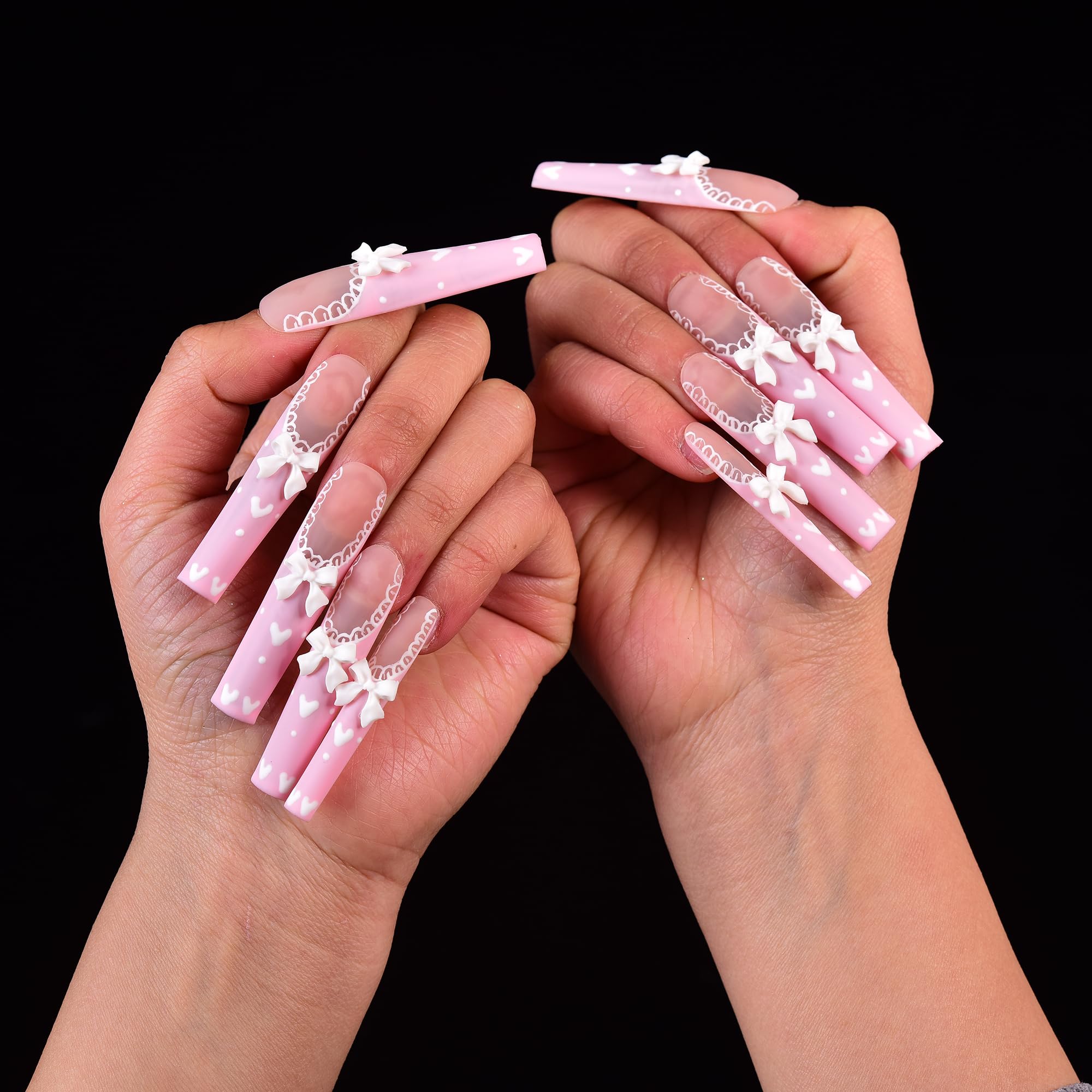 Tmani 10pc Extra Long Handmade Press-On Nails – Ballet-Square, Diamond Glitter