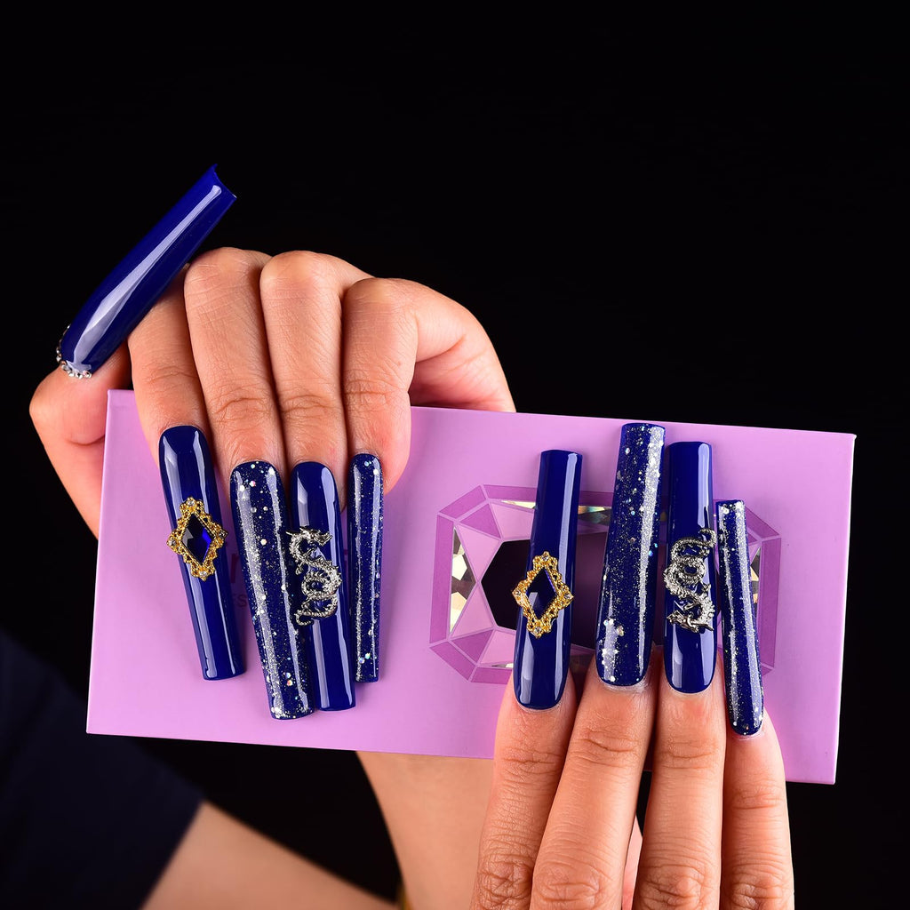 Tmani 10pc Extra Long Handmade Press-On Nails – Diamond Glitter Ballet Nails for Parties & Gifts