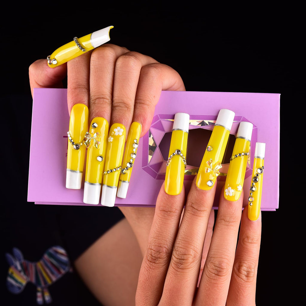 TMANI 10pc Extra Long Handmade Press-On Nails – Diamond Glitter Kit