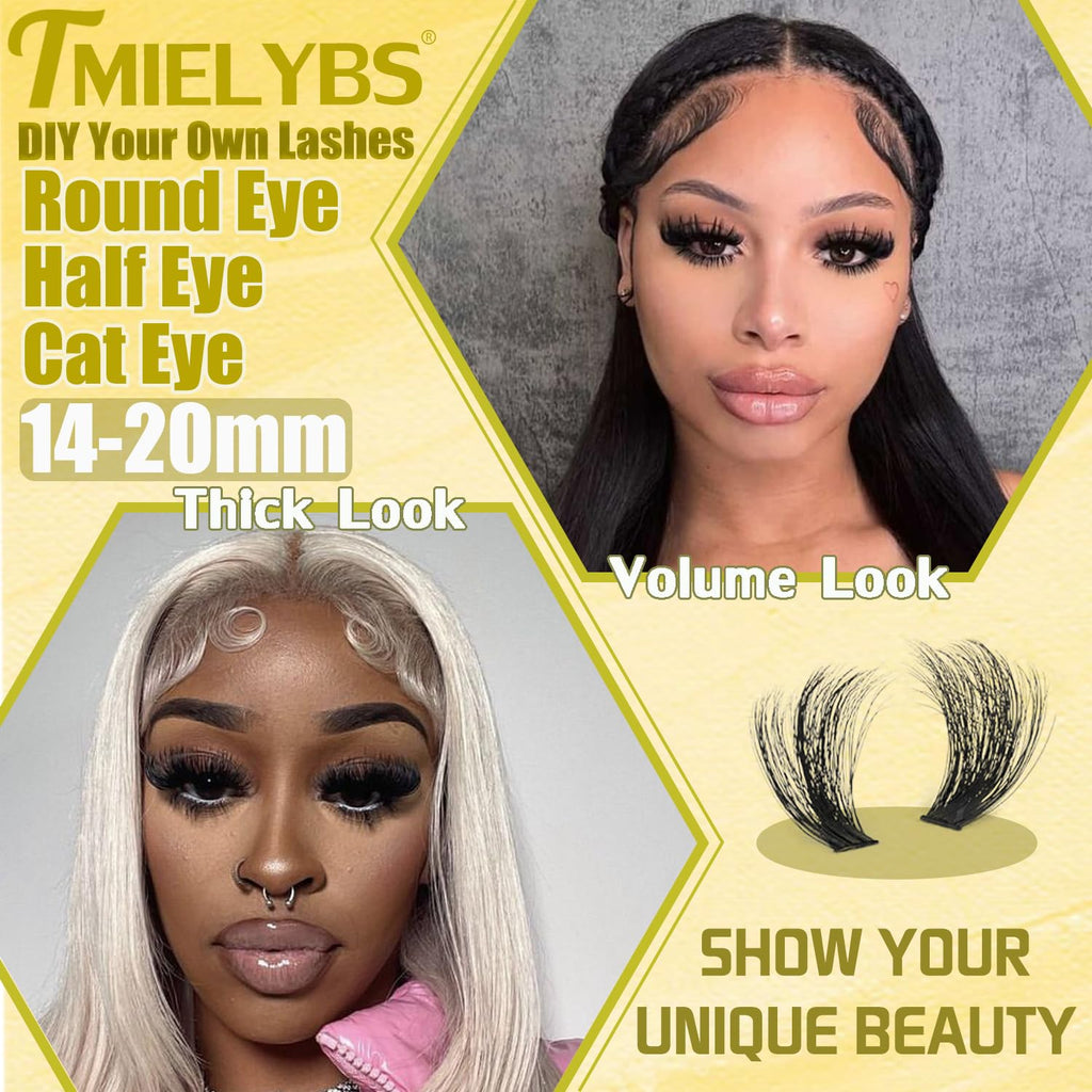 TMIELYBS Thick Lash Clusters Kit 14-20mm D Curl – 200Pcs Wispy Lashes with Bond & Seal