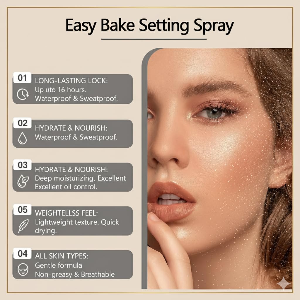 TMIYO Easy Bake Setting Spray – Waterproof & Oil-Control, 16H Hold, Matte Finish (100ml)