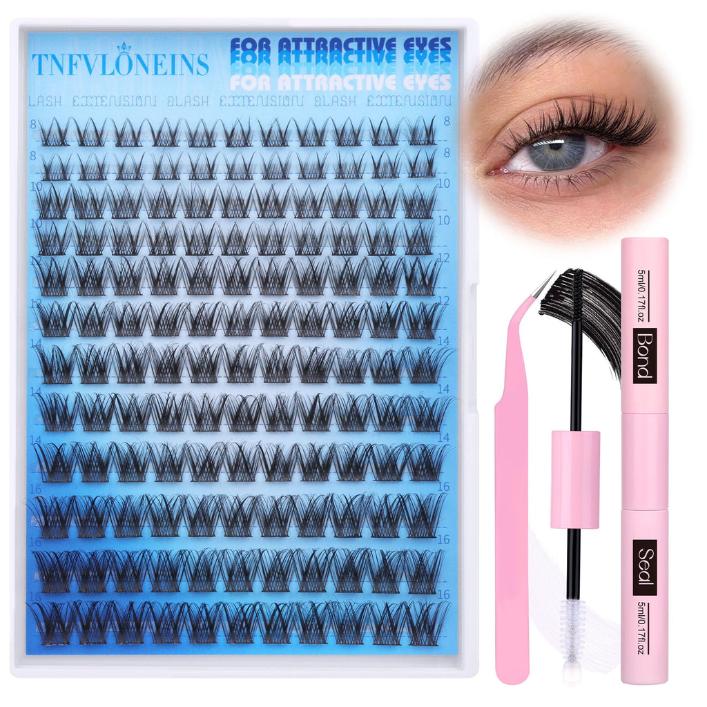 TNFVLONEINS Wispy Lash Extension Kit – Natural Lash Clusters 8–16mm with Bond & Seal