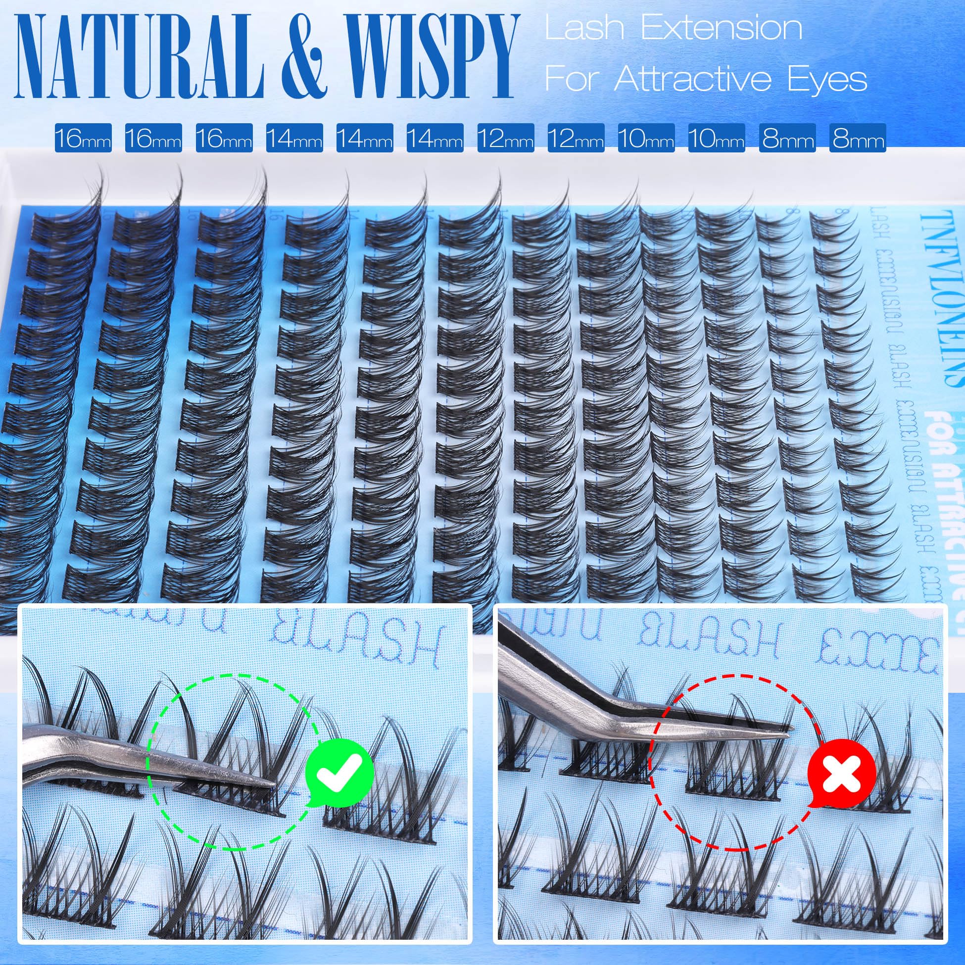 TNFVLONEINS Wispy Lash Extension Kit – Natural Lash Clusters 8–16mm with Bond & Seal