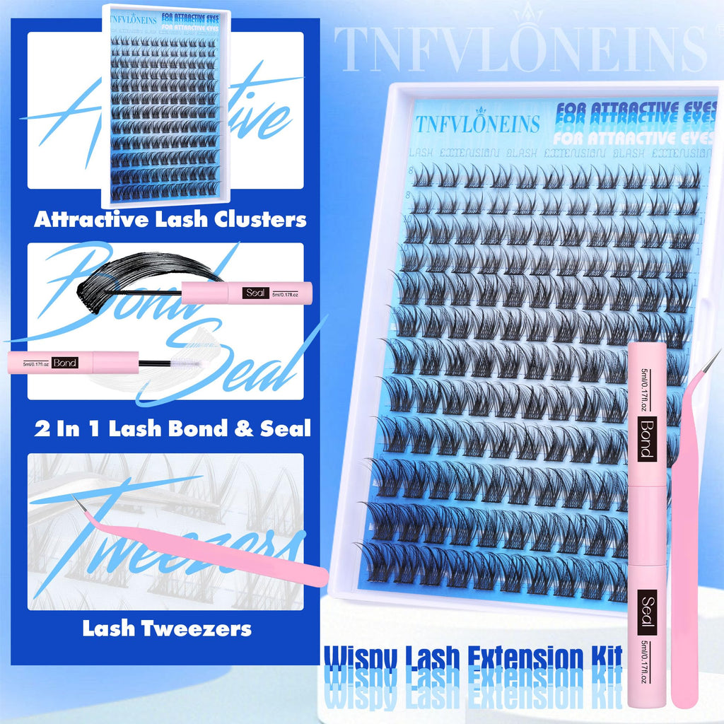 TNFVLONEINS Wispy Lash Extension Kit – Natural Lash Clusters 8–16mm with Bond & Seal