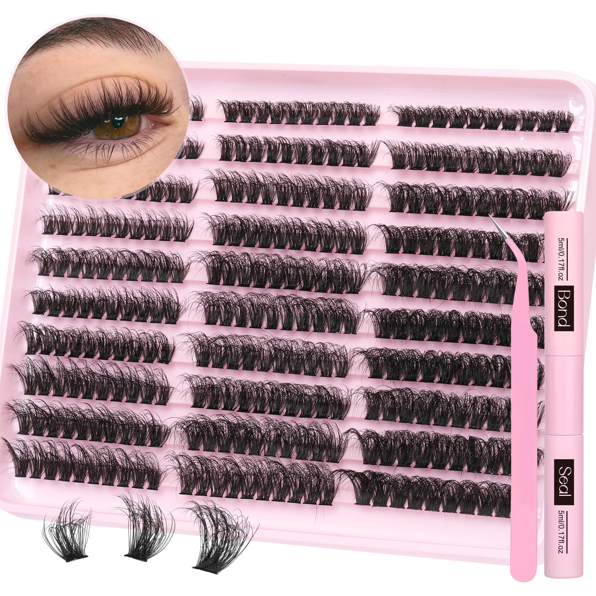 TNFVLONEINS Fluffy Lash Extension Kit 60D/80D/100D – 300Pcs with Bond & Seal and Tweezers