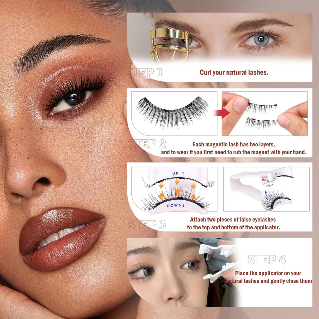 TNFVLONEINS Magnetic Eyelashes with Applicator - No Glue or Eyeliner, Clear Band, Wispy Look