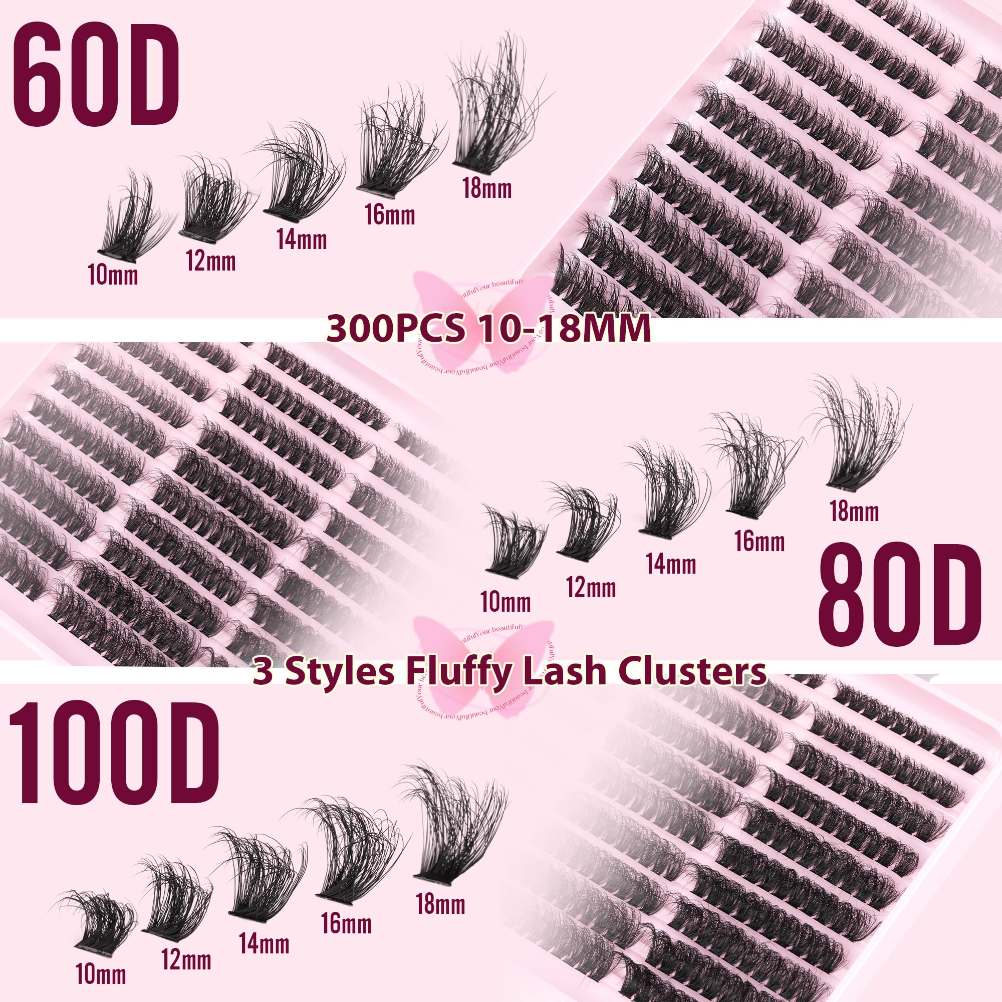 TNFVLONEINS Fluffy Lash Extension Kit 60D/80D/100D – 300Pcs with Bond & Seal and Tweezers