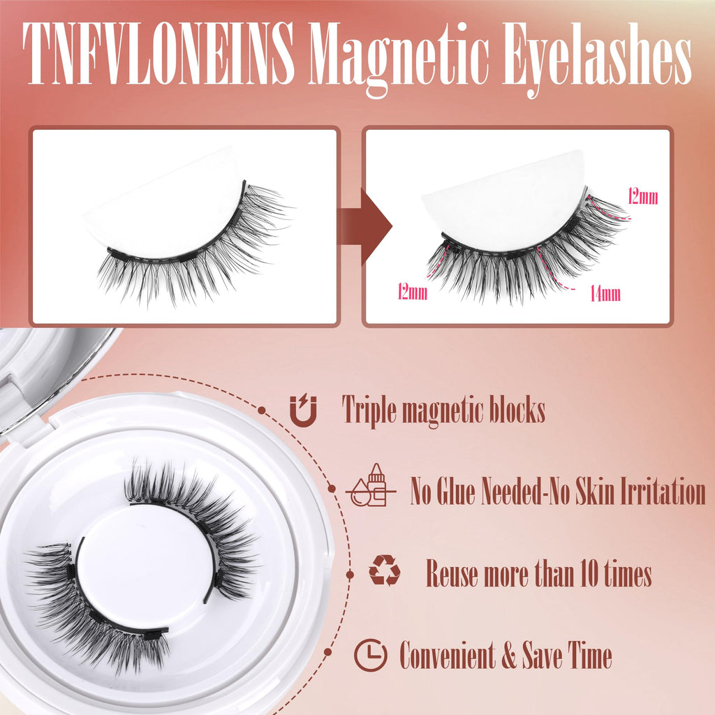 TNFVLONEINS Magnetic Eyelashes with Applicator - No Glue or Eyeliner, Clear Band, Wispy Look