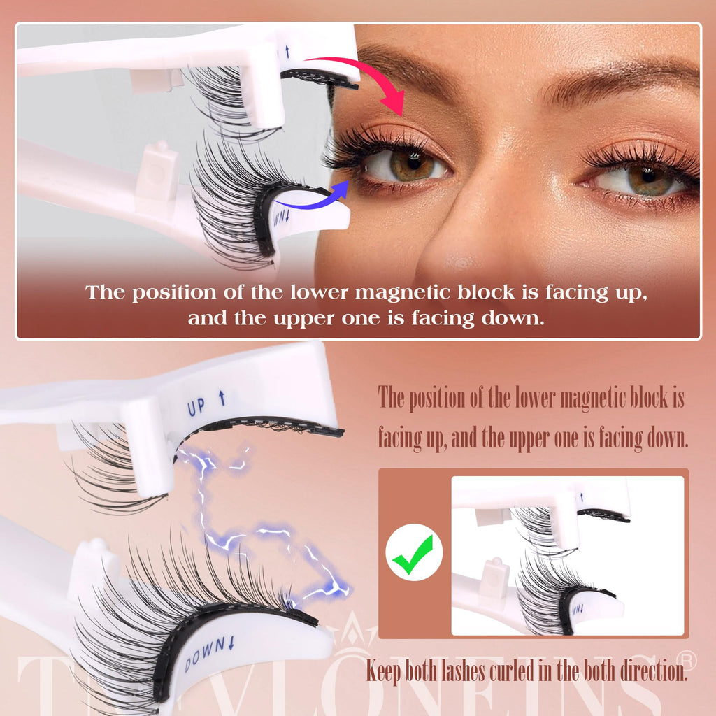 TNFVLONEINS Magnetic Eyelashes with Applicator - No Glue or Eyeliner, Clear Band, Wispy Look